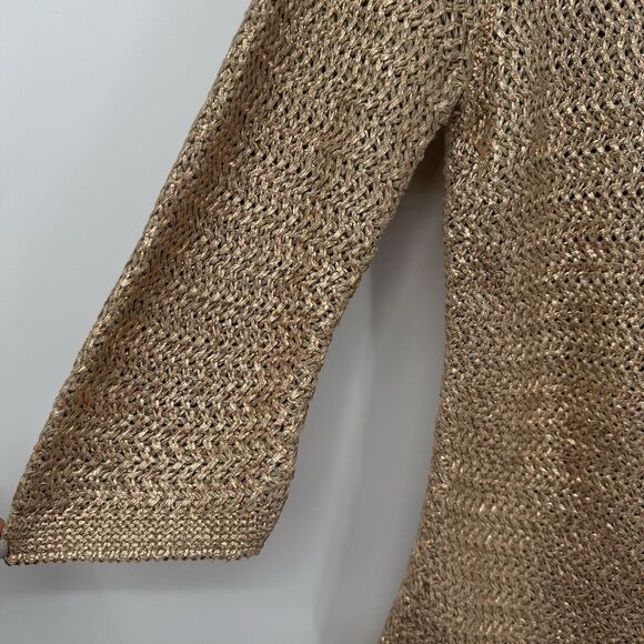 Chicos 2 Rose Gold Metallic Sweater Knit Womens L Old Money Elegant Summer Tunic - Picture 7 of 12